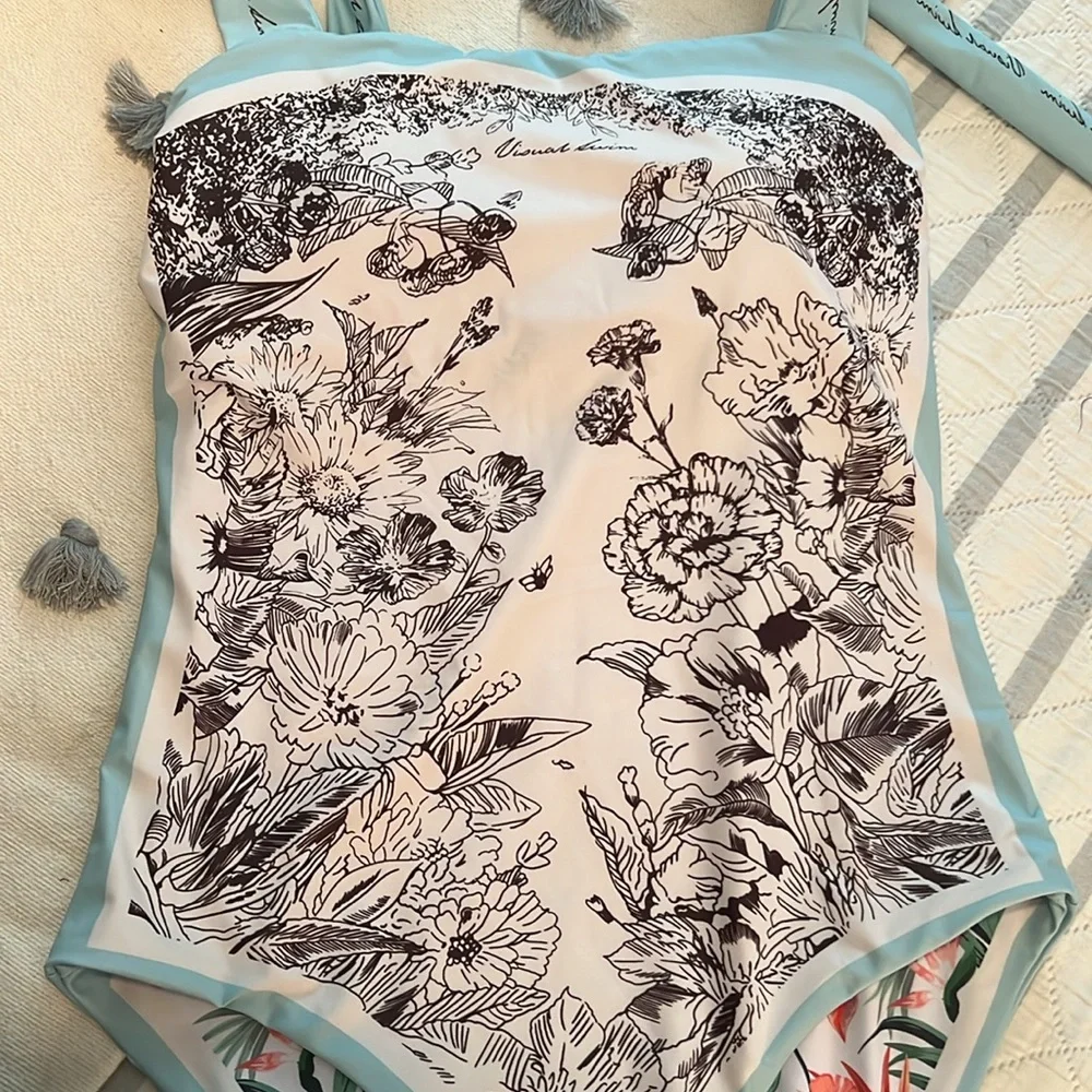 Reversible One-Piece Swimsuit with Blue Trim - Picture 6 of 8